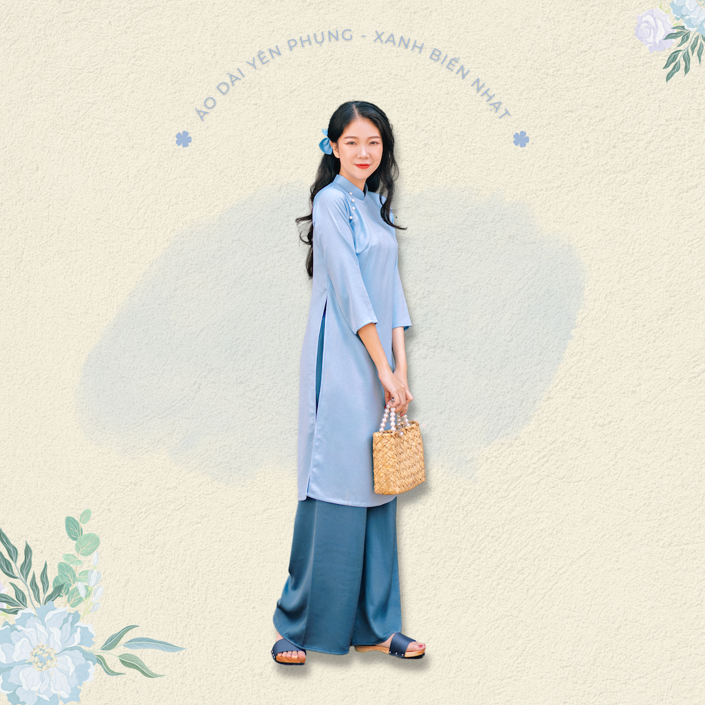 Sumire Store Áo dài Dáng xưa Yên Phụng Xanh biển nhạt