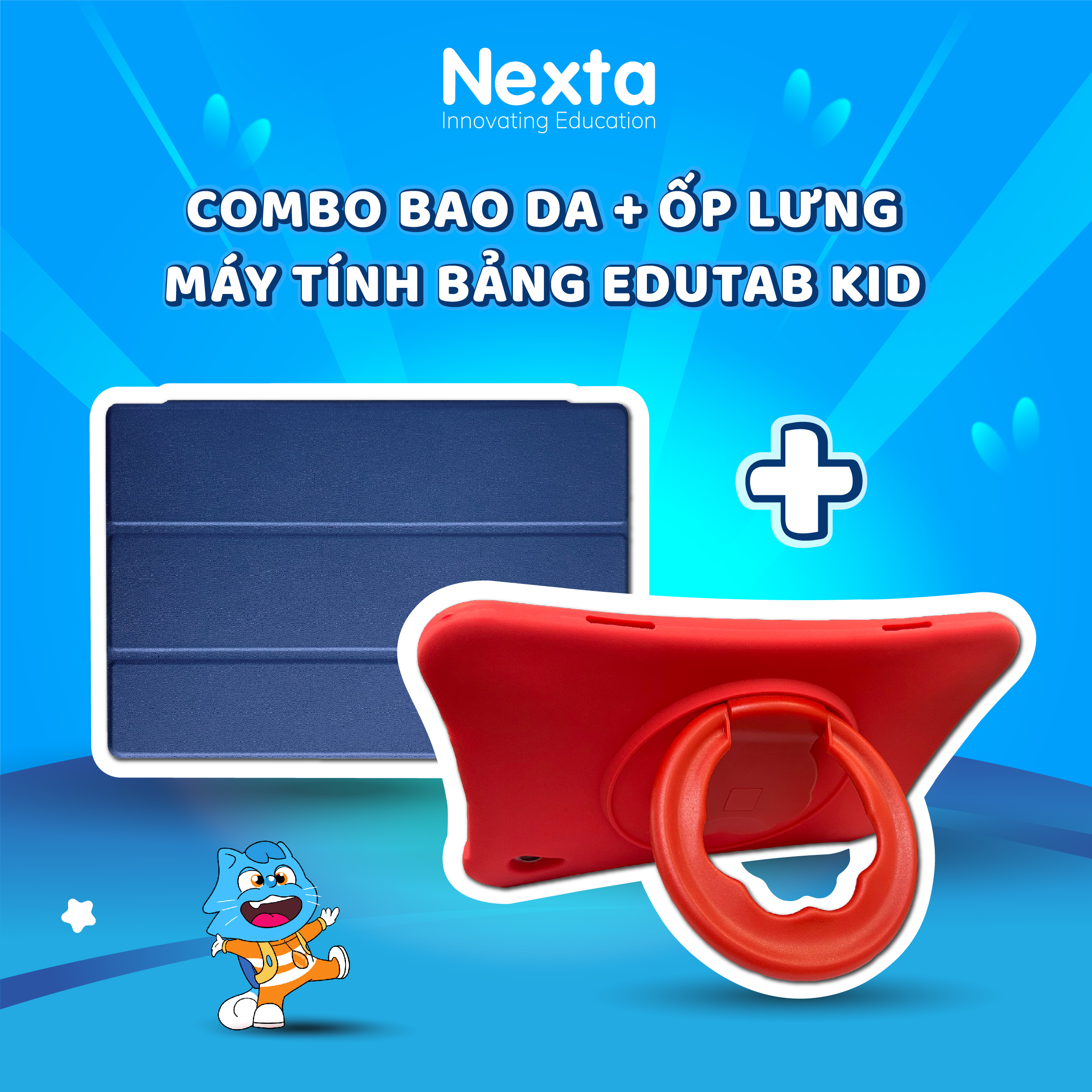 Máy tính bảng học tập giá rẻ Nexta Edutab Kid cho bé từ 5-8 tuổi, màn hình full HD 64GB, bao da, kính dán cường lực, hàng chính hãng