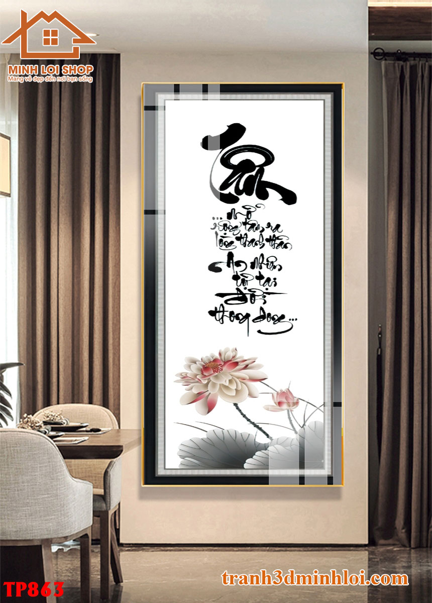 Tranh THƯ PHÁP tráng gương trang trí phòng khách, không gian sống TẶNG KÈM ĐINH TREO TPCM035