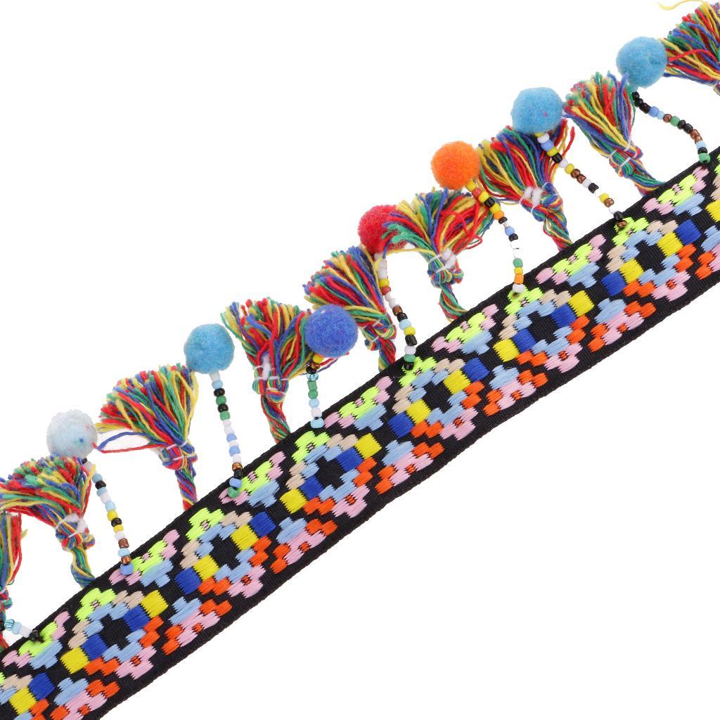 5-24pack 1 Yard Colorful Pom Pom Beads Fringe Tassels Braid Jacquard Ribbon Trim