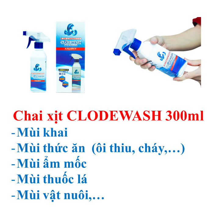 Chai xịt khử mùi thuốc lá, mùi hôi, mùi ẩm mốc, mùi thức ăn...công nghệ Nhật Bản CLODEWASH 300ml