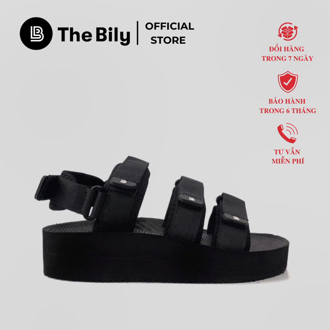 Giày Sandal Nữ The Bily 04W 3 Quai Ngang - Màu Đen BL04WD