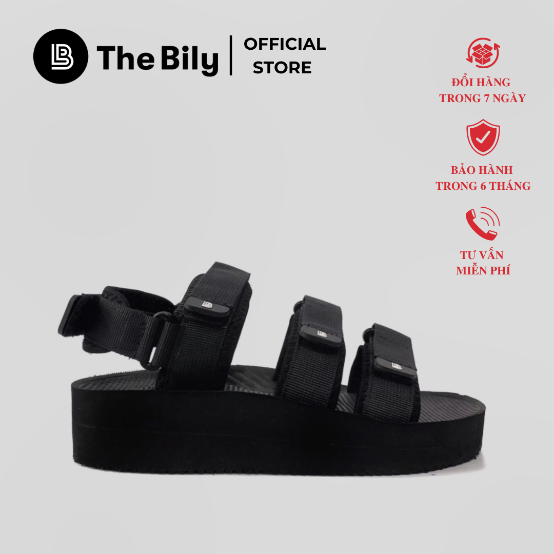 Giày Sandal Nữ The Bily 04W 3 Quai Ngang - Màu Đen BL04WD 