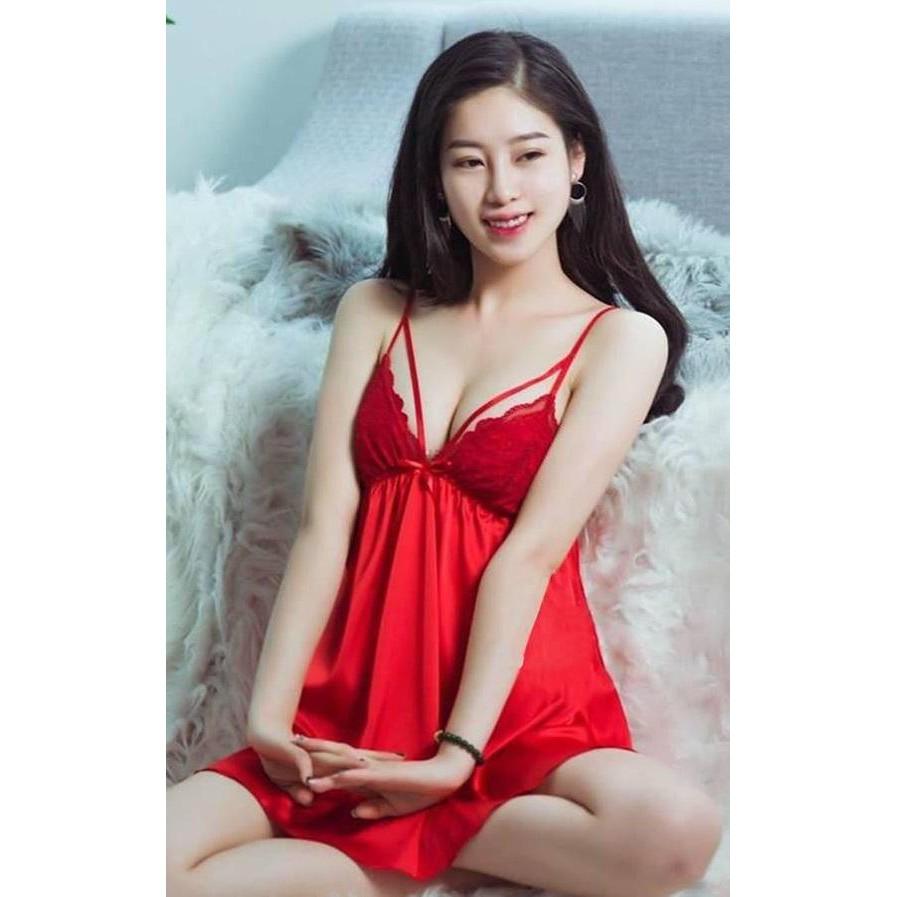 Váy ngủ lụa hai dây chéo ngực sexy