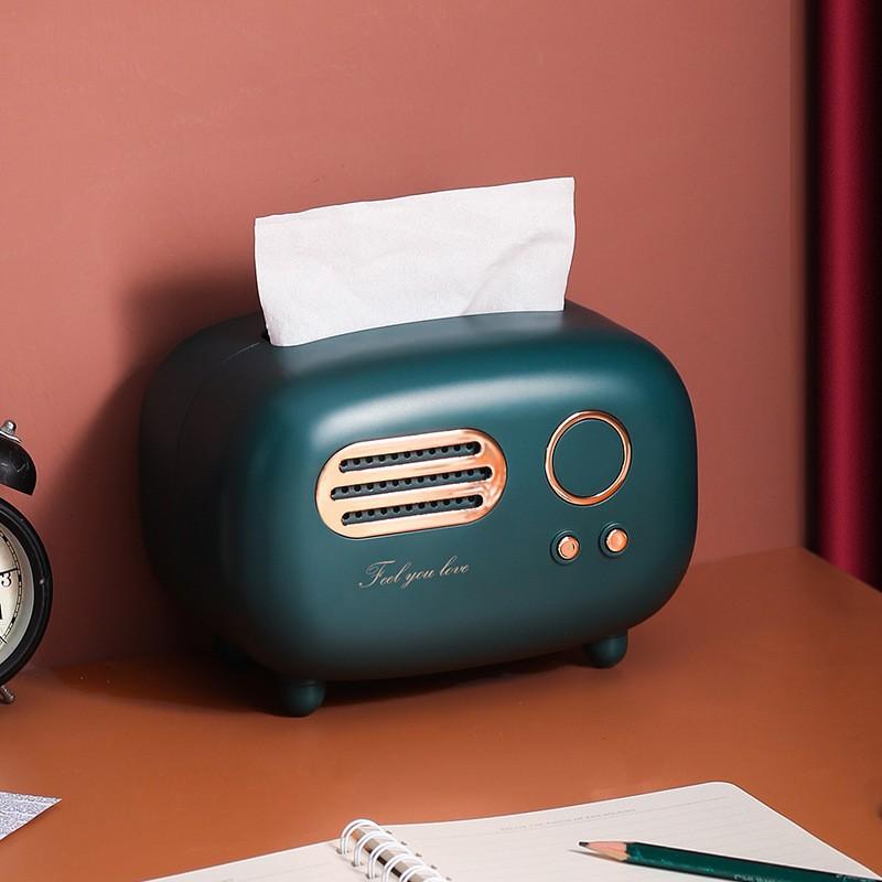 Hộp Đựng Khăn Giấy Để Bàn Văn Phòng Retro Hộp Khăn Giấy Hình Radio Phong Cách Vintage - Radio Tissue Box