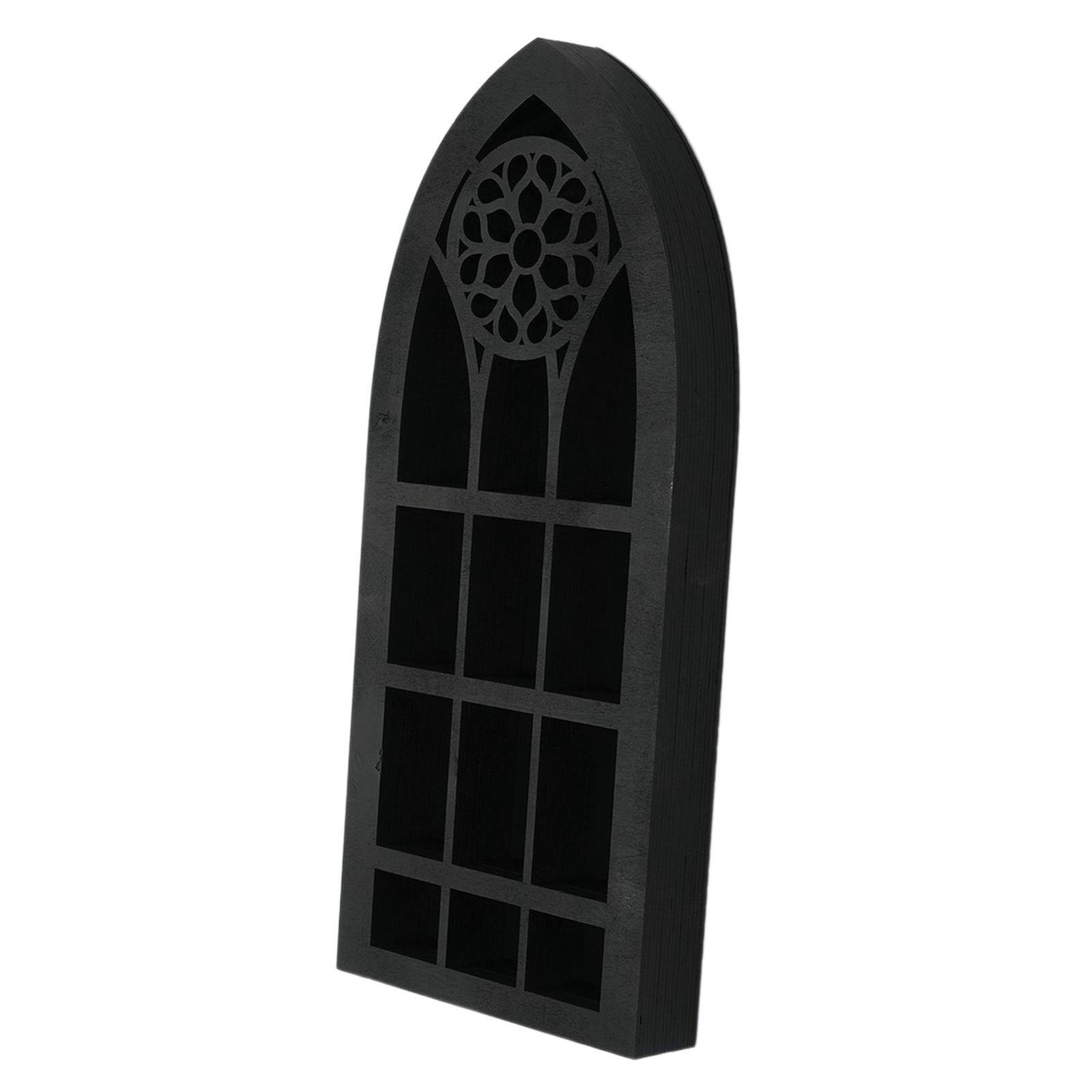 Wall Decor Display Shelf Church Window Design Black Wooden Shelf for Wall Figurine Display Shelf for Bathroom Gothic Room Decoration Office