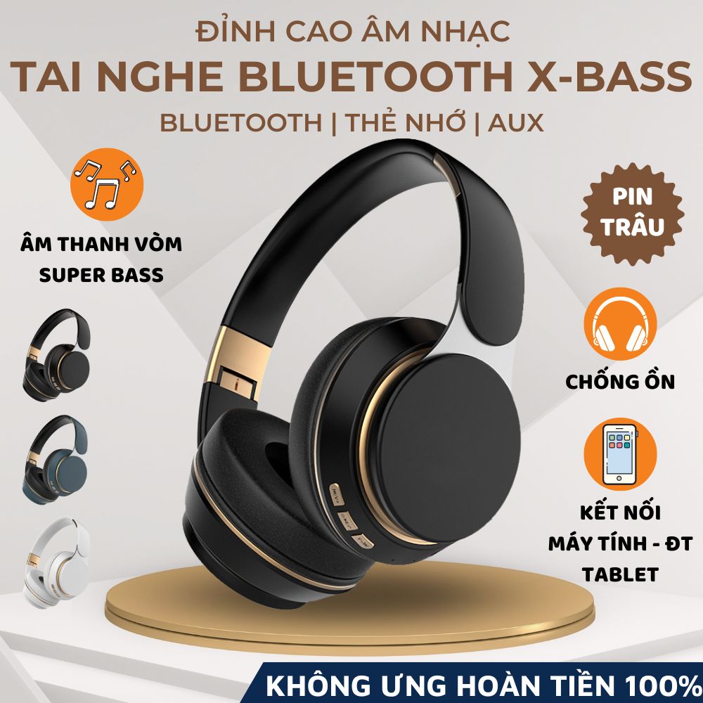 Tai Nghe Headphone Chụp Tai Không Dây Bluetooth X-Bass Âm Thanh Nổi Nghe Nhạc, Chơi Game-Hàng Chính Hãng