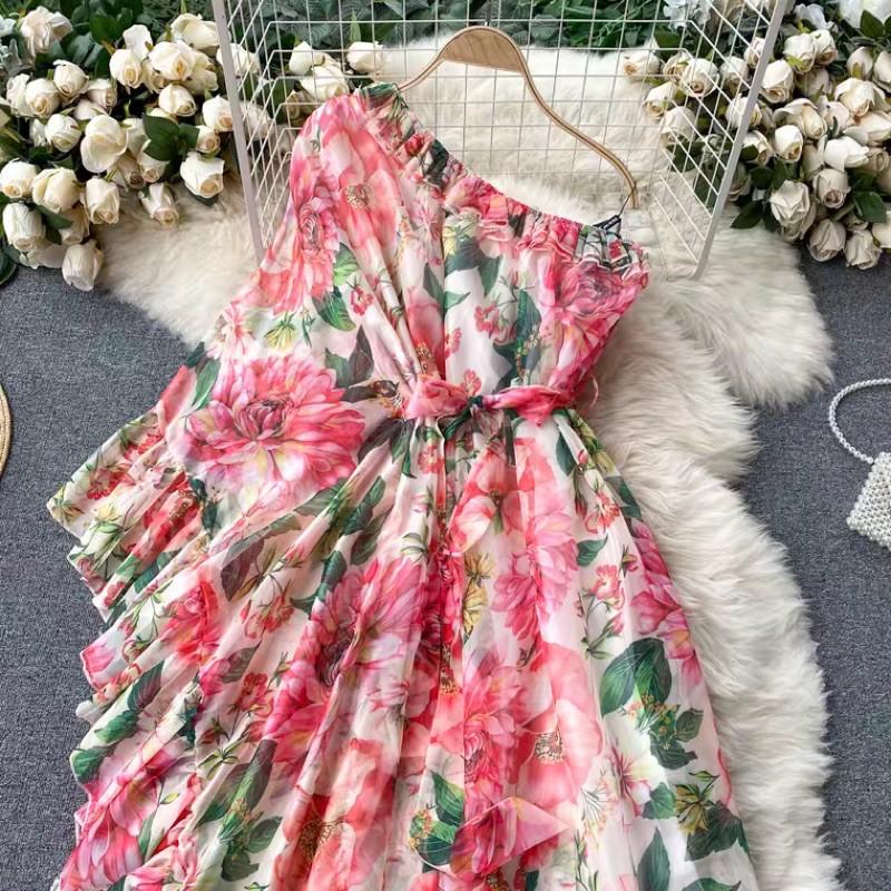 ĐẦM MAXI VOAN HOA ĐI BIỂN LỆCH VAI