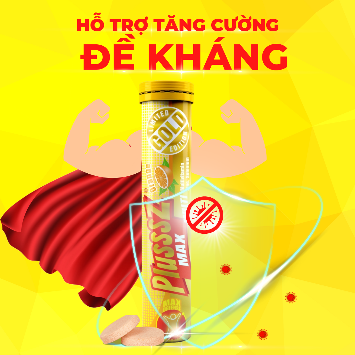 Viên bổ sủi bọt Plusssz Max Multivitamin không đường hương vị cam