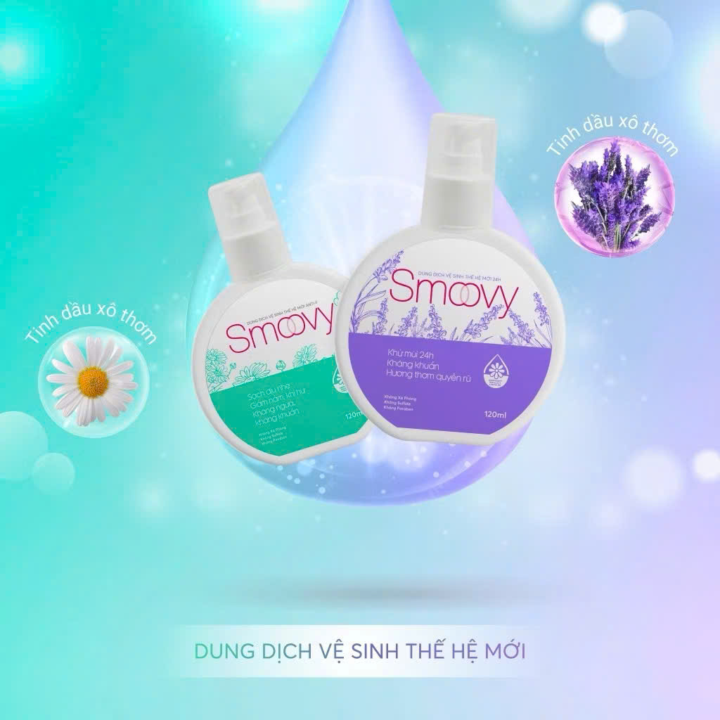 Dung dịch vệ sinh phụ nữ thế hệ mới Smoovy 24H - Khử mùi kháng khuẩn, hương thơm quyến rũ suốt 24H - 120ML