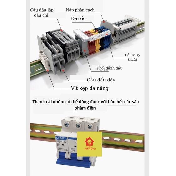 thanh cài át nhôm, thanh ray nhôm cài aptomat, khởi động từ dài 1m, thanh day nhôm cài thiết bị, thanh din rail tủ điện