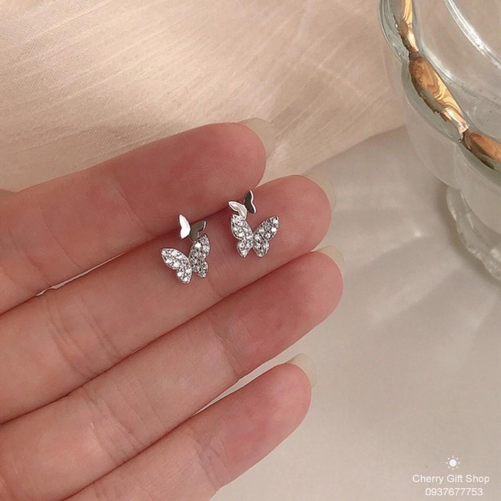 Bông Tai Xỏ Lỗ Mặt Hình Bướm Đính Đá Dễ Thương Cho Nữ
