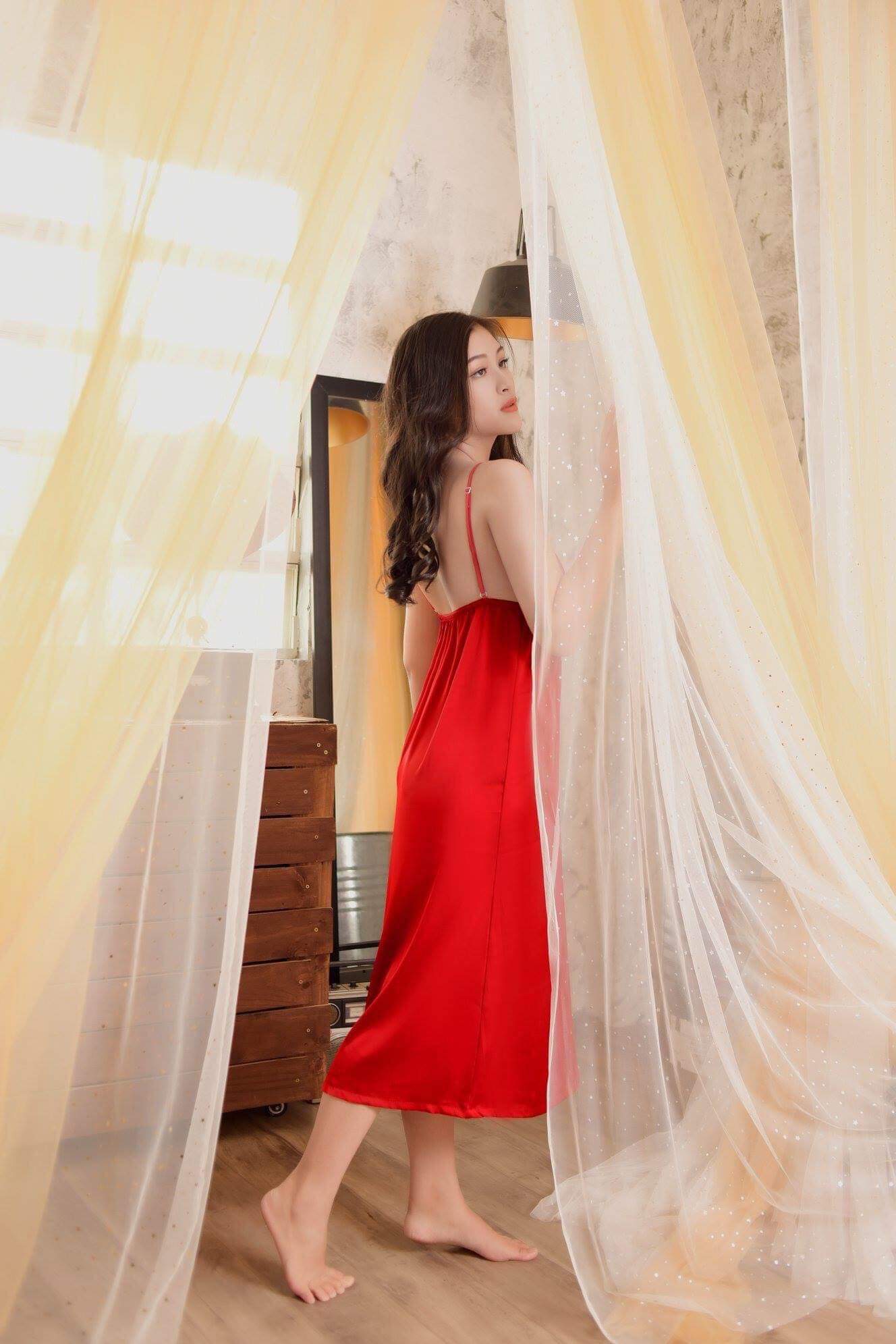 Váy ngủ lụa dáng dài phối ren xinh xắn sang trọng ĐỦ MÀU ĐỦ SIZE Hantu-002ELSA