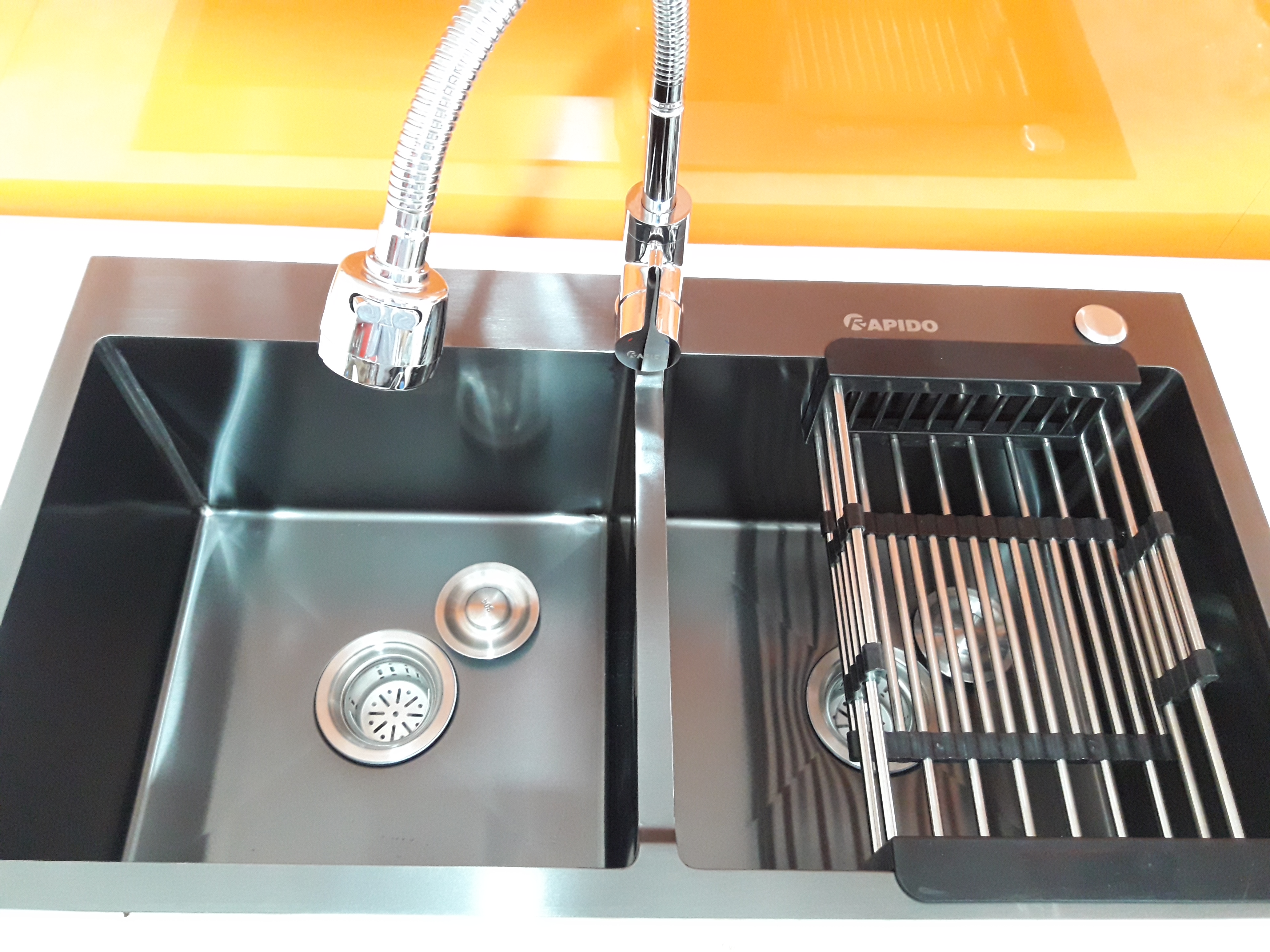 Chậu rửa chén bát nano kháng khuẩn, inox 304, màu ngọc trai đen kèm vòi mềm