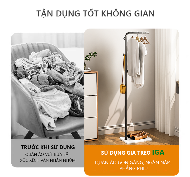 Giá treo quần áo IGA khung thép chống ghỉ phủ sơn tĩnh điện phong cách hiện đại - GM91