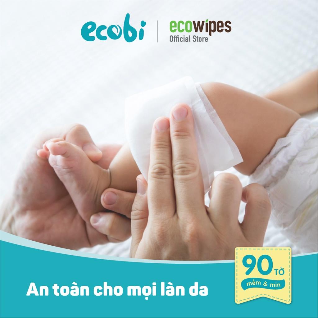 Thùng 96 túi khăn khô đa năng cho bé Ecobi gói 90 tờ có thể dùng thay khăn sữa an toàn cho trẻ sơ sinh