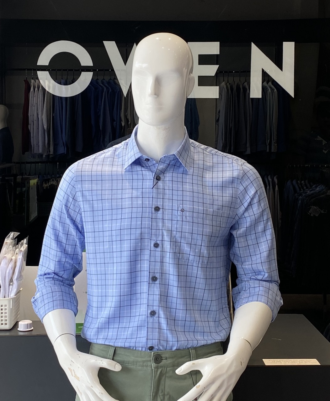 OWEN - Áo sơ mi dài tay Owen REGULAR FIT chất SỢI TRE kẻ ca rô xanh 221073 - Áo sơ mi nam dài tay