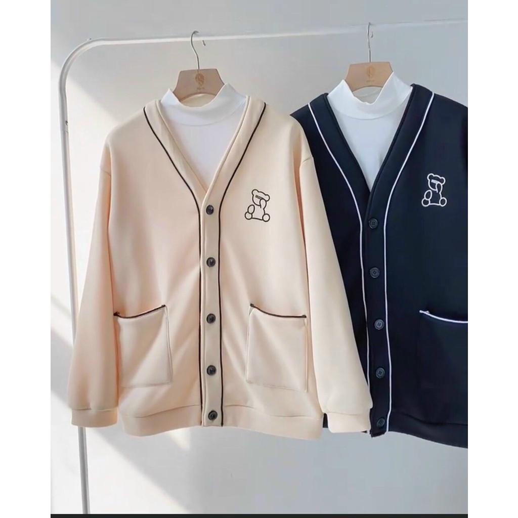 Áo cardigan in bé gấu dễ thương áo khoác bomber varsity áo bóng chày nam nữ chất nỉ cao cấp