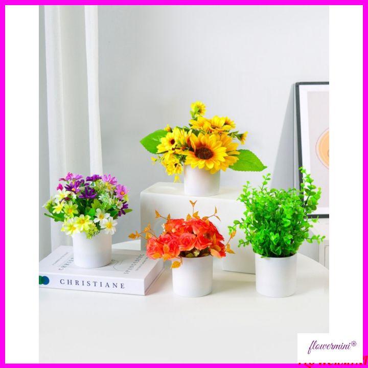 Combo 3 chậu hoa và cây giả để bàn trang trí phòng khách, decor kệ tủ, làm quà tặng nhỏ xinh Flowermini BC-03