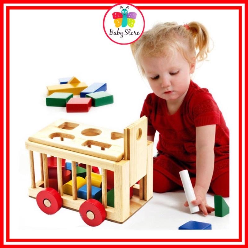 Xe cũi thả khối bằng gỗ giúp bé phát triển tư duy hình khối - Màu sắc - Rèn luyện vận động tinh