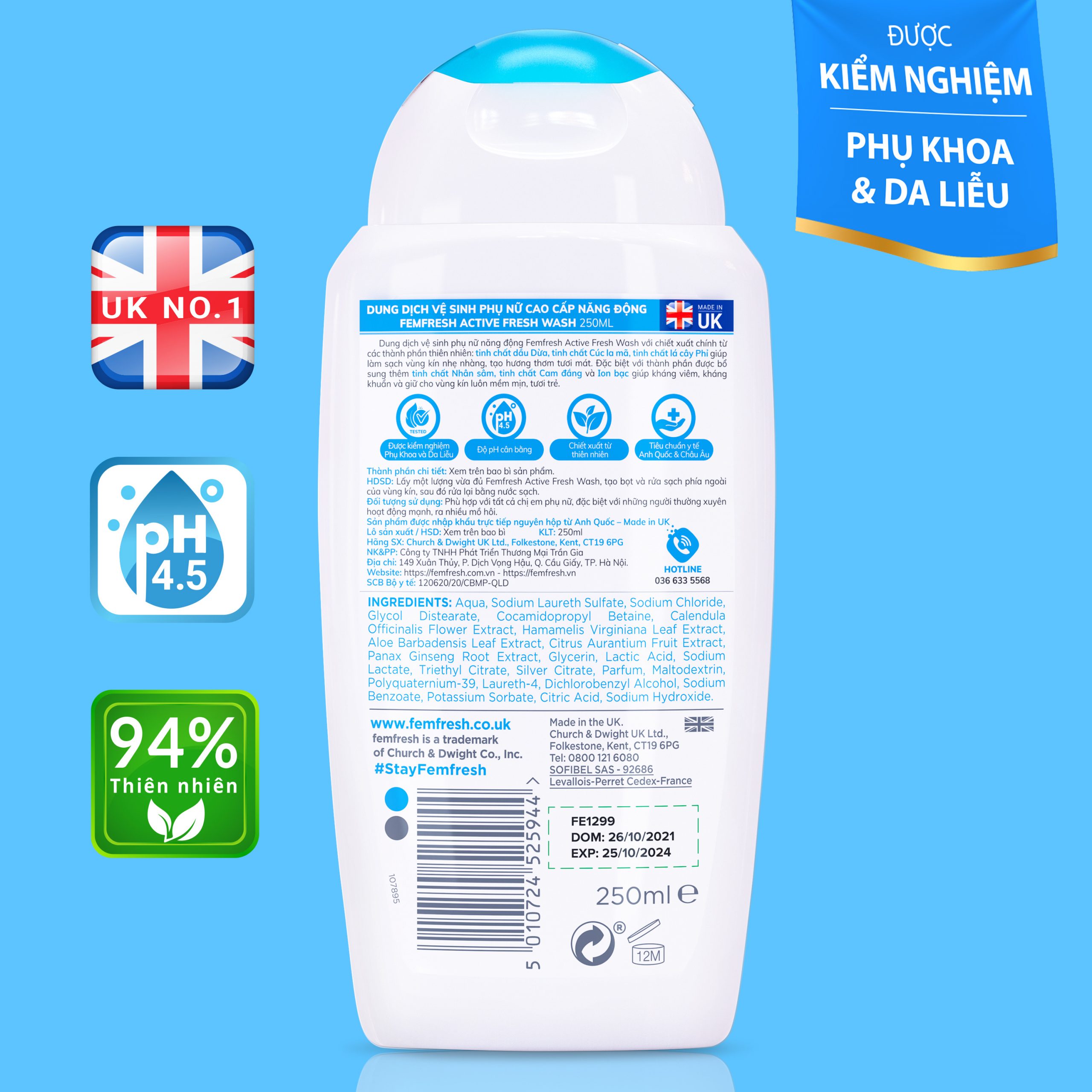 Dung dịch vệ sinh Anh Femfresh soothing wash giúp làm sạch sẽ, thơm mát, ngăn ngừa viêm, ngứa, nấm phụ khoa - QuaTangMe Extaste