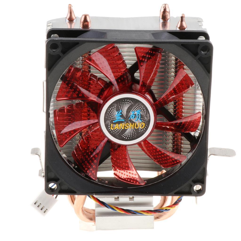 DC 12V Quiet 4pin CPU Cooler Radiator Dual-Heatpipes Red LED Cooling Fan