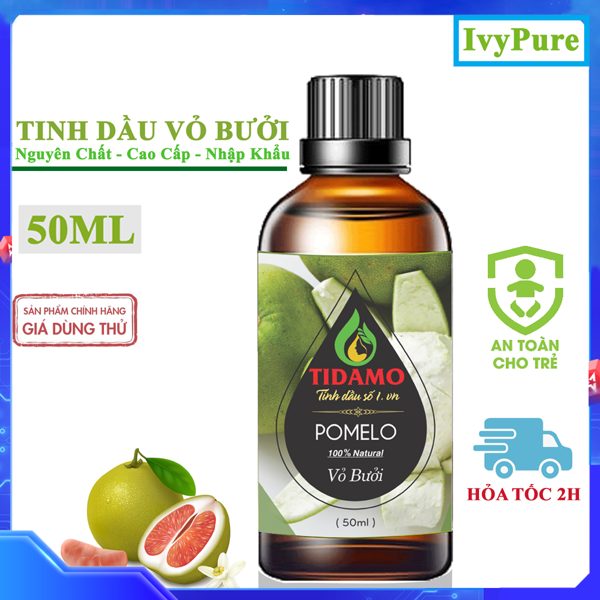 Tinh Dầu Xông Phòng VỎ BƯỞI 50ML Nguyên Chất Nhập Khẩu - Tinh dầu Bưởi TIDAMO Giúp Bảo Vệ Sức Khỏe, Kháng Khuẩn,Thư Giãn Tinh Thần và Khử Mùi Hiệu Quả