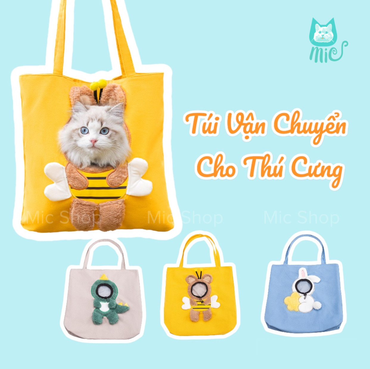 (HÀNG CÓ SẴN) Túi Vận Chuyển Chó Mèo Thú Cưng, Túi Tote, Túi Vải canvas hình đáng yêu