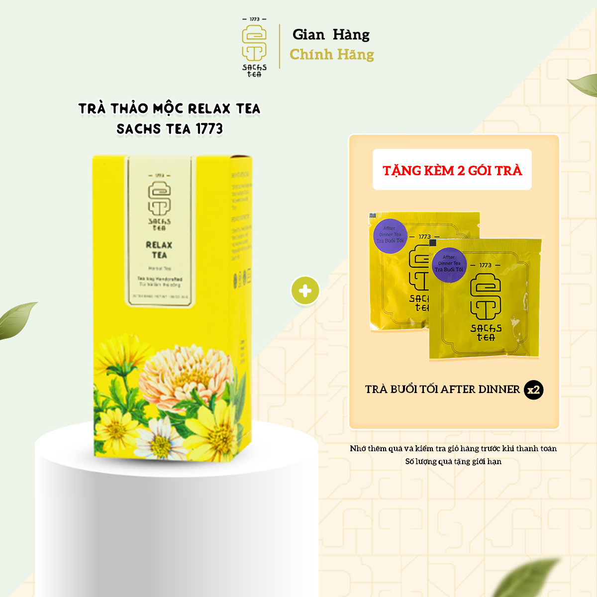 Trà thảo mộc RELAX TEA SACHS TEA 1773 thư giãn tinh thần hộp 20 gói