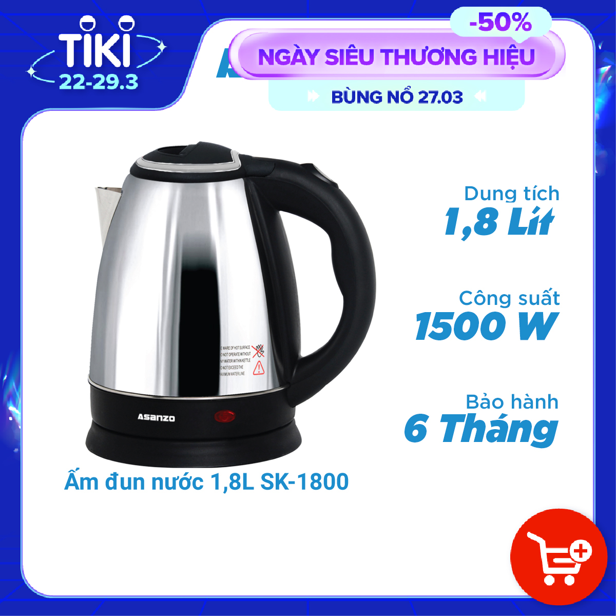 Bình Đun Siêu Tốc INOX 1.8L SK1800 - Hàng chính hãng