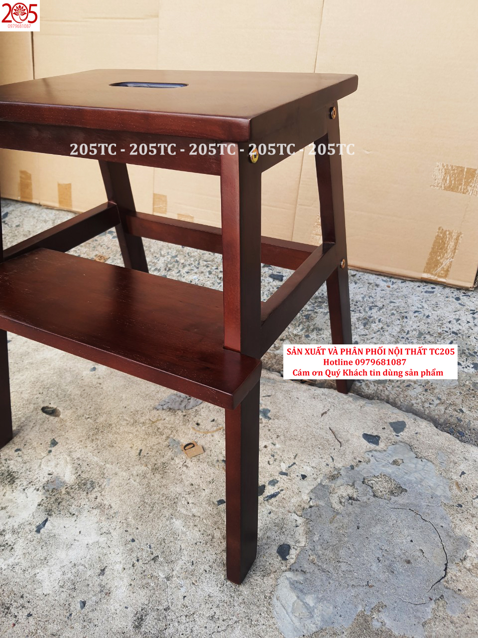 Ghế bậc thang 2 tầng bằng gỗ cao su 100% - 205 TC WOODEN STOOL