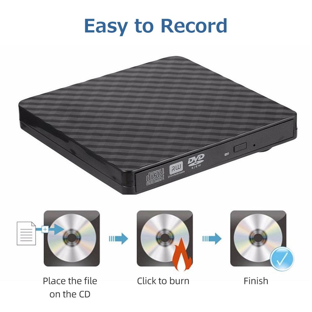USB3.0 External Optical Drive DVD Burner Recorder CD Player Support One-key Recording Wide Application Black