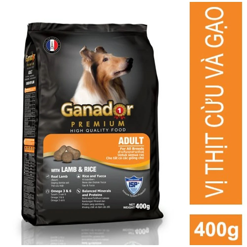 Combo 5 Gói Thức Ăn Hạt Cho Chó Lớn Ganador Lamb &amp; Rice Vị Cừu Và Gạo 400g - YonaPetshop