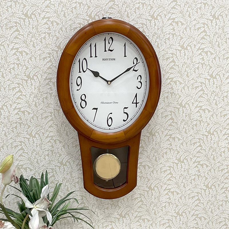 Đồng hồ treo tường RHYTHM SIP (Sound In Place) Wall Clocks CMJ576NR06 (Kích thước 29.1 x 51.9 x 10.0cm), Vỏ màu Nâu