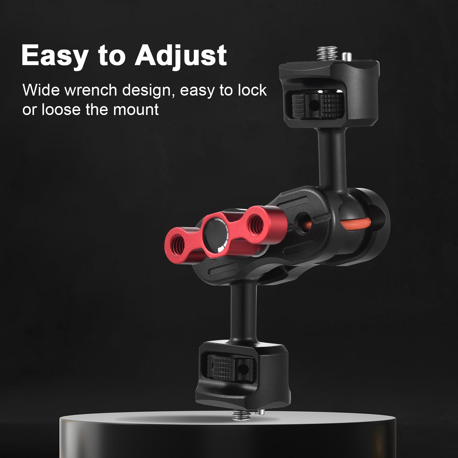 Khớp nối Magic Arm Bộ điều hợp gắn màn hình linh hoạt Hợp kim nhôm với vít kép 1/4 inch Đầu bi đôi xoay 360° cho khung máy ảnh đèn LED giám sát hiện trường