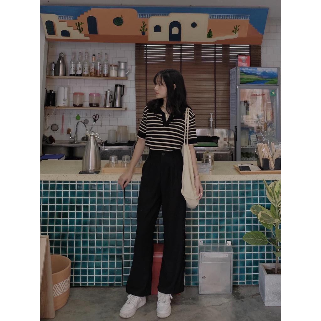 Áo len kẻ ngang cổ bẻ