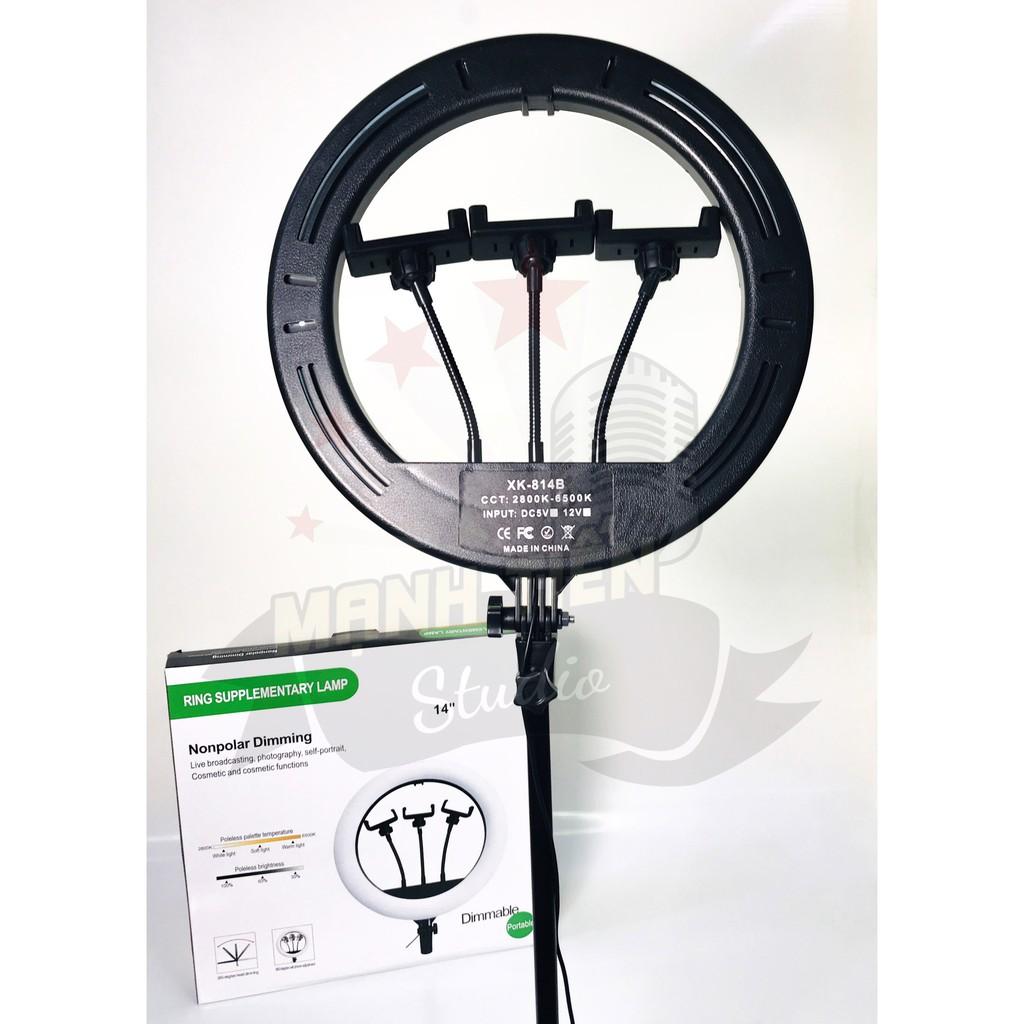 Đèn livestream bán hàng onl fb tiktok chụp ảnh quay clip 36cm XK 814B, 3 kẹp điện thoại, chân cao 2.1m, 3 chế độ sáng