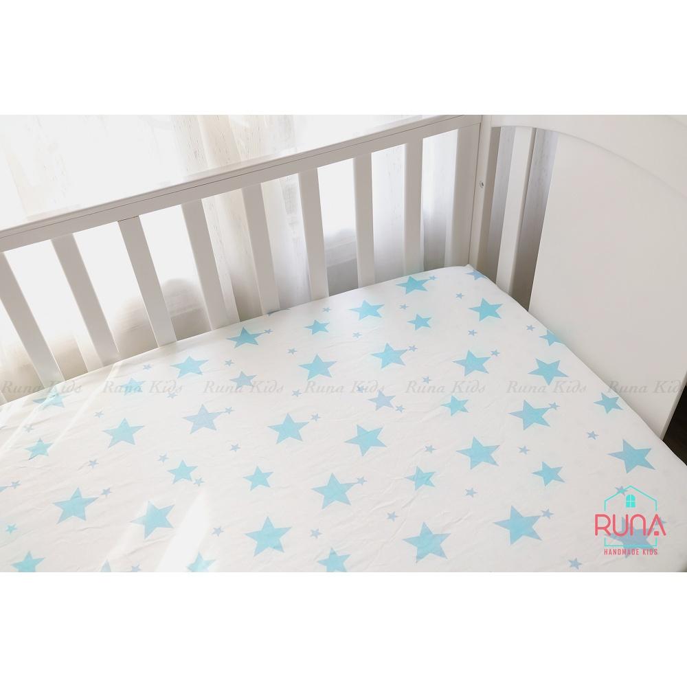 Ga chun bọc nệm cũi của bé RUNA KIDS Cotton Hàn cao cấp mềm mịn thoáng mát an toàn cho bé kích thước lớn