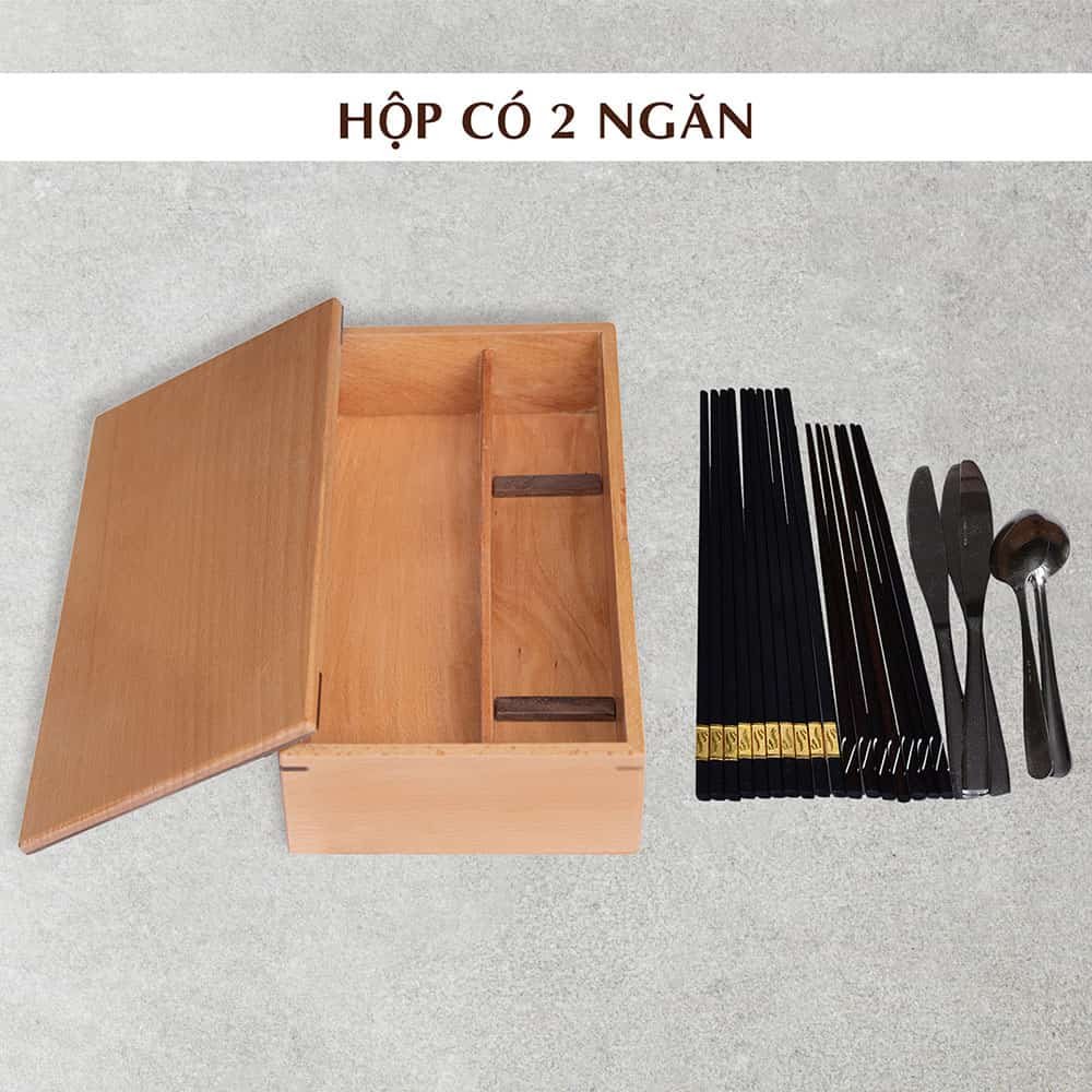 Hộp đựng đũa muỗng có nắp bằng gỗ, hộp đựng đũa thìa có nắp đậy cho nhà hàng quán ăn hay gia đình Nhatvywood NV5310