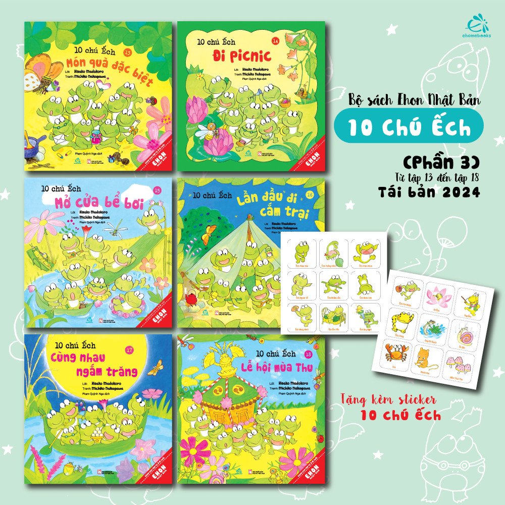 Bộ Sách Ehon Cho Bé Từ 3 Đến 6 Tuổi - Mười Chú Ếch (Combo 06 Tập) - Bìa Mềm - Ehomebooks