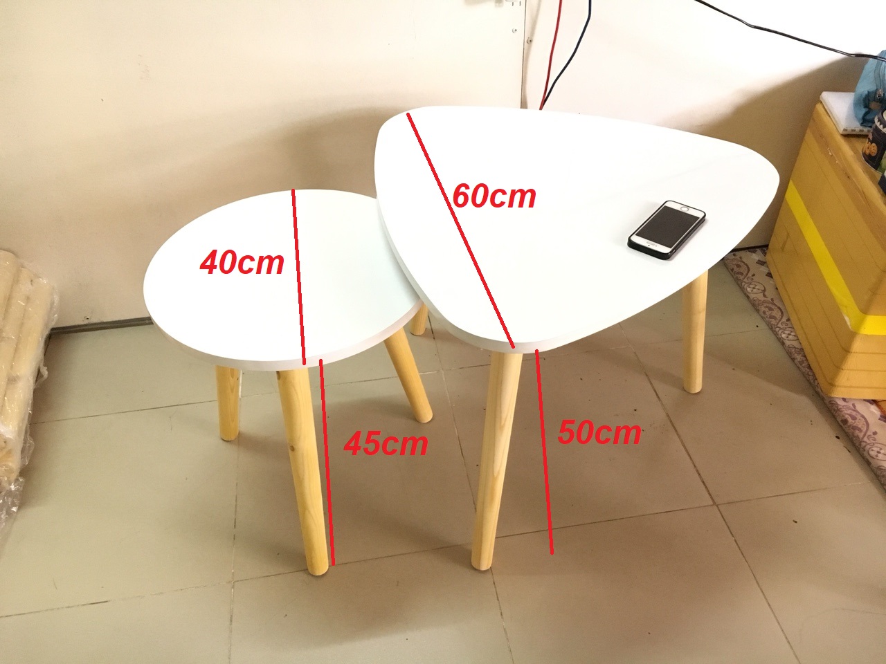 Cặp bàn sofa tam giác, tròn 60-40