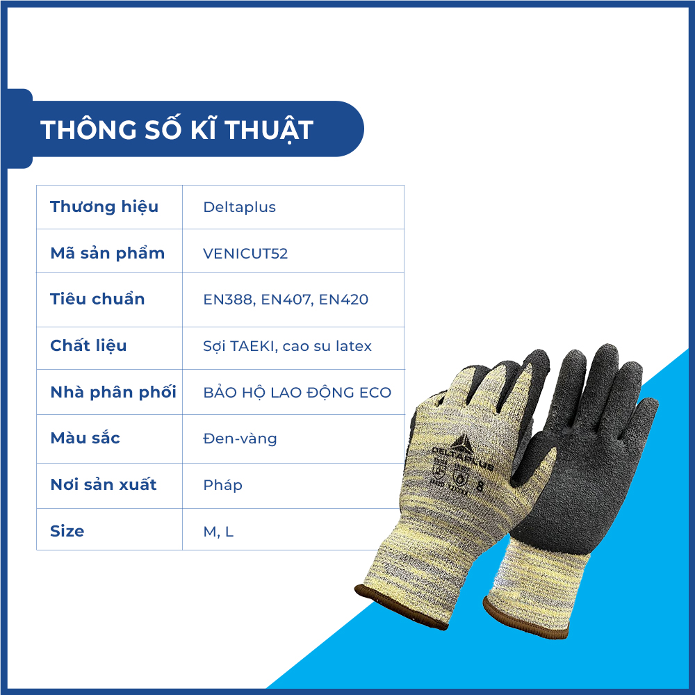 Găng tay Deltaplus Venicut52 chống cắt chịu được nhiệt độ cao nhập khẩu chính hãng (Pháp)