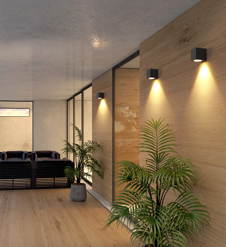 Đèn gắn tường ngoài trời đơn giản hiện đại hình hộp chữ nhật hắt sáng 1 đầu.