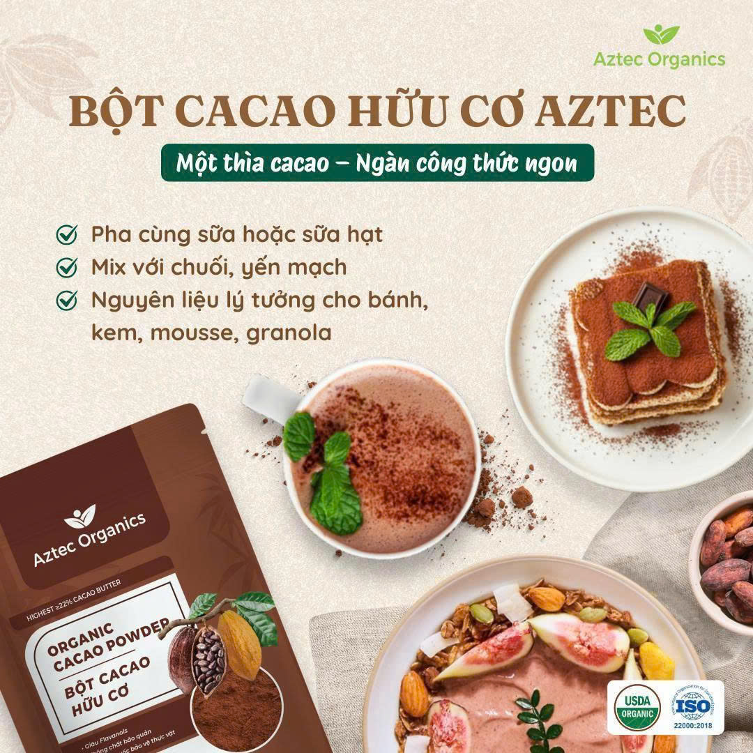 Bột Cacao Hữu Cơ Aztec Organics 150g - Bột Cacao Hữu Cơ Aztec Organics 150g – 100% Nguyên Chất, Không Đường, Giàu Flavan