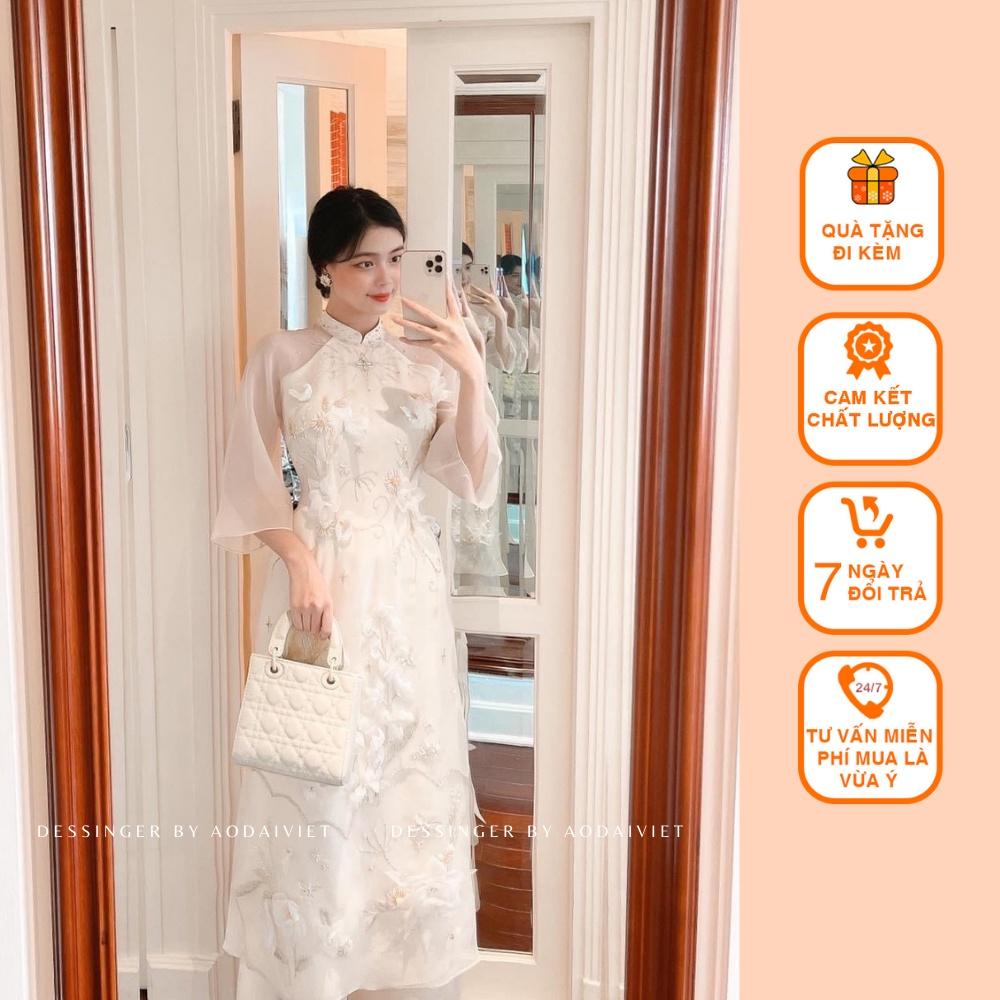 Áo Dài Cách Tân Nữ Thiết Kế Voon Màu Trăng Siêu Hot Áo Dài Việt Chuẩn Phom Cam kết Chất Lượng