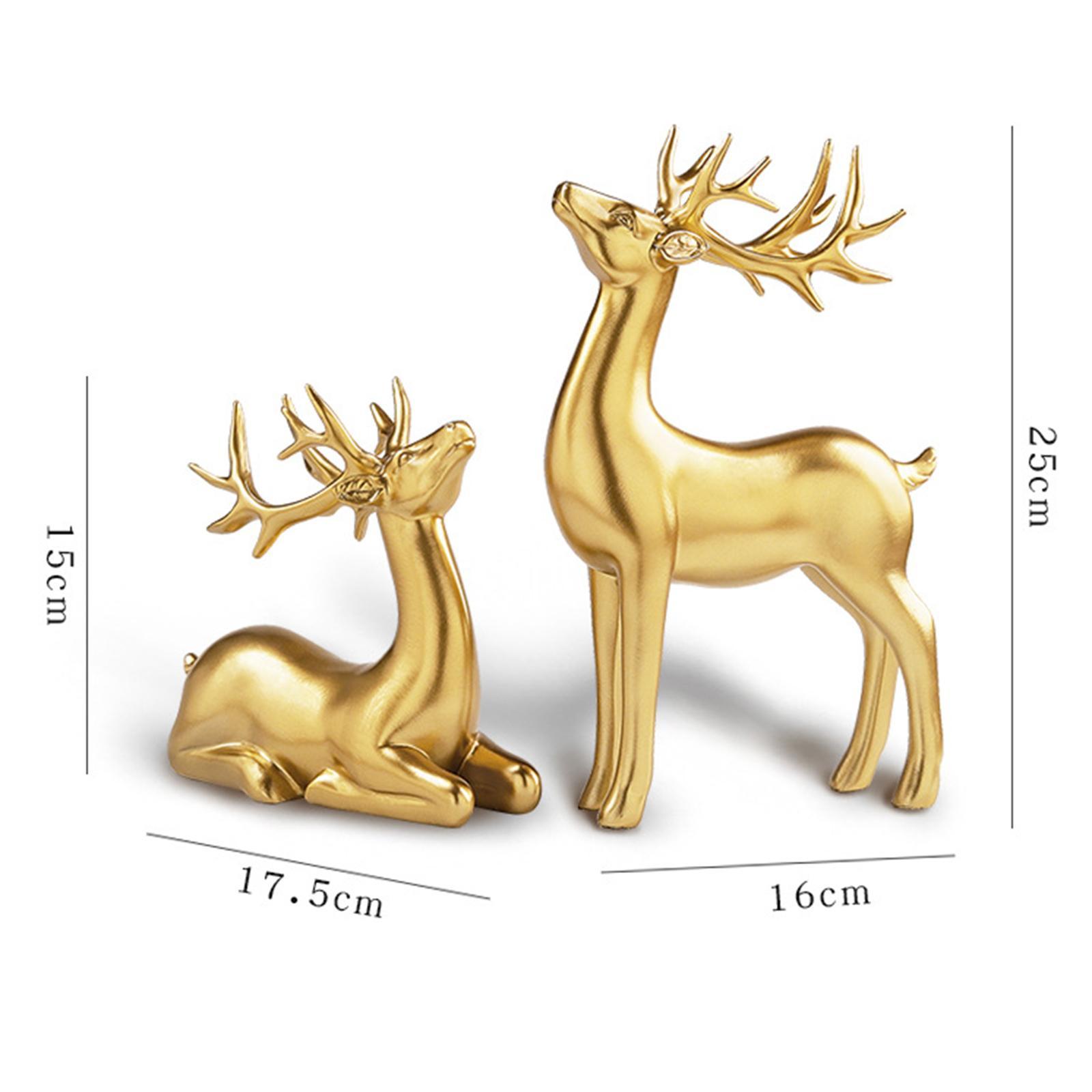 2Pcs Modern Deer Statue Resin Figurine Sculpture Craft for Tabletop Home Bookcase Living Room Decoration