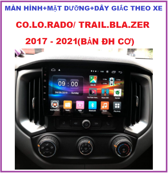 Bộ Màn hình androi lắp sim 4G-phát wifi,kết nối wifi cho xe Colo.rado/Trailb.lazer bản điều hòa cơ 2017-2021 kèm mặt dưỡng,đầu dvd oto ram2G-rom32G, IPS chống chói, kính cường lực 2.5D, tích hợp Camera lùi, Cam hành trình, dvd oto.