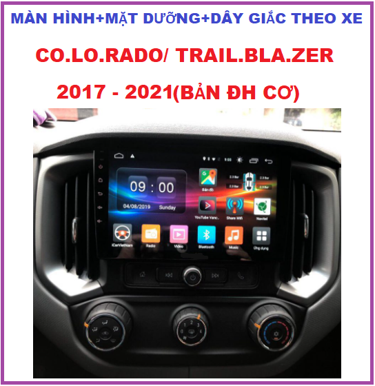 Bộ Màn hình android kết nối wifi cho xe COLORADO/TRAILBLAZER bản điều hòa cơ đời 2017-2021 ram2G-rom32G, IPS chống chói, kính cường lực 2.5D ,bản đồ Vietmap s1-Navitel,đầu dvd oto+mặt dưỡng và dây giắc theo xe, màn gắn taplo, phụ kiện xe hơi.