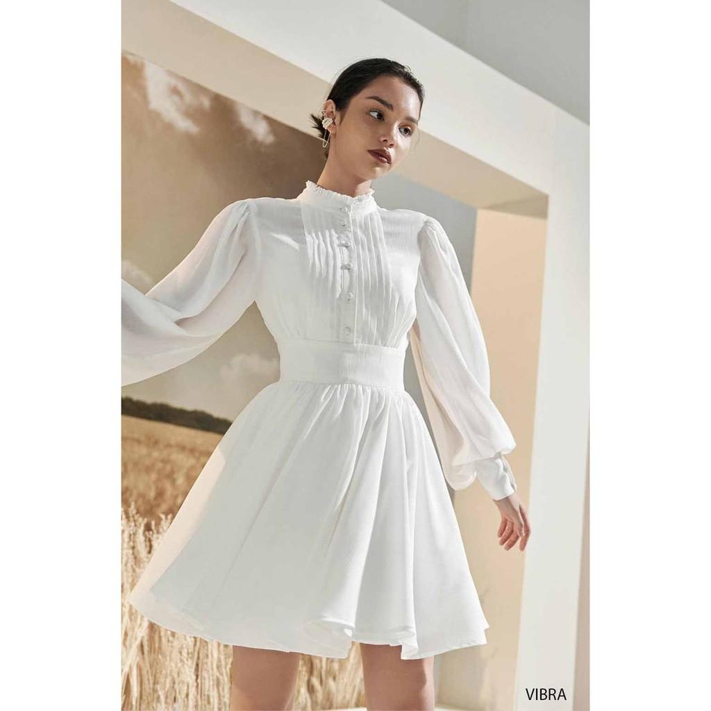 Đầm xòe tay dài xếp ly dự tiệc napubee - Váy xòe tiểu thư thiết kế VIBRA DRESS