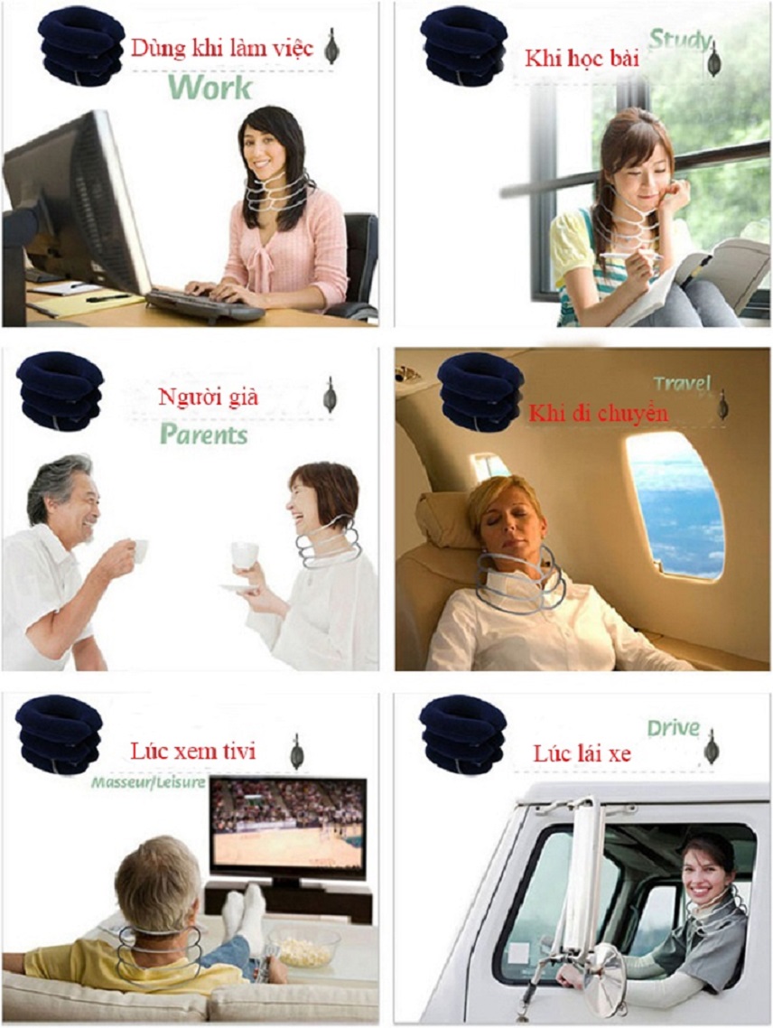 Đai gối hơi tựa cổ hỗ trợ điều trị kéo giãn đốt sống cổ mã 08